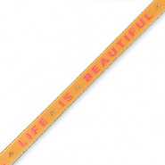 Schmuckband mit Text "Life is Beautiful" Sorbet orange-fuchsia